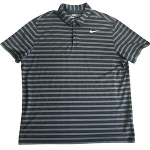 Nike Golf Dri-FIT Standard Fit‎ Polo Shirt Black Gray Stripe XXL